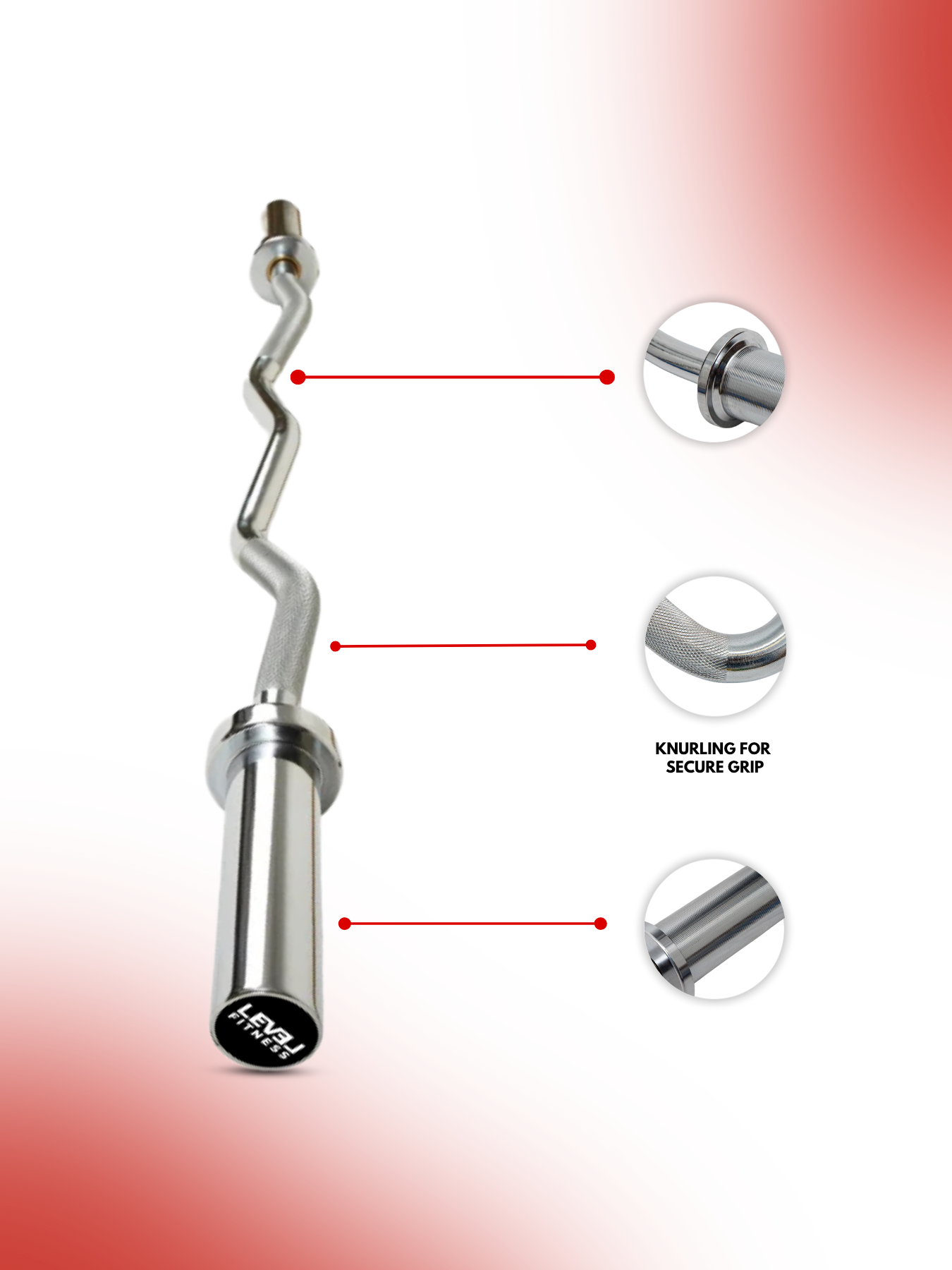 Level Fitness 4 Ft Olympic Size EZ Curl Barbell with Collars | 7 kg
