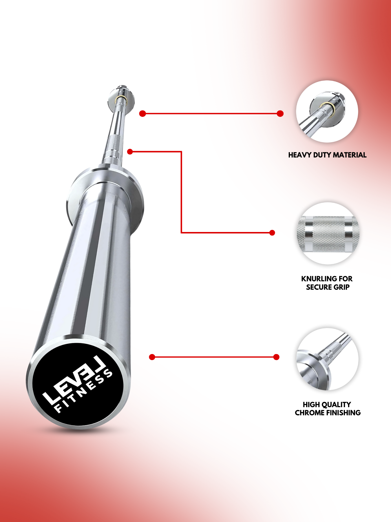 Level Fitness 4 - 7 ft Straight Olympic Barbells with Collars | 7 - 20kg