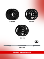 Combo 60KG - 160KG Sets | Level Fitness Tri Grip Olympic Plates with Olympic Barbell