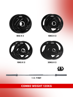 Combo 60KG - 160KG Sets | Level Fitness Tri Grip Olympic Plates with Olympic Barbell