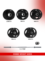 Combo 60KG - 160KG Sets | Level Fitness Tri Grip Olympic Plates with Olympic Barbell