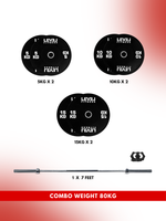 Combo 60Kg - 160Kg Sets | Level Fitness Black Olympic Plates Sets with 7 ft Olympic Barbell