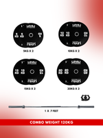 Combo 60Kg - 160Kg Sets | Level Fitness Black Olympic Plates Sets with 7 ft Olympic Barbell
