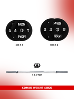 Combo 60Kg - 160Kg Sets | Level Fitness PU Black Olympic Plates Sets with 7 ft Olympic Barbell