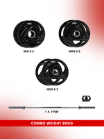 Combo 60KG - 160KG Sets | Level Fitness Tri Grip Olympic Plates with Olympic Barbell