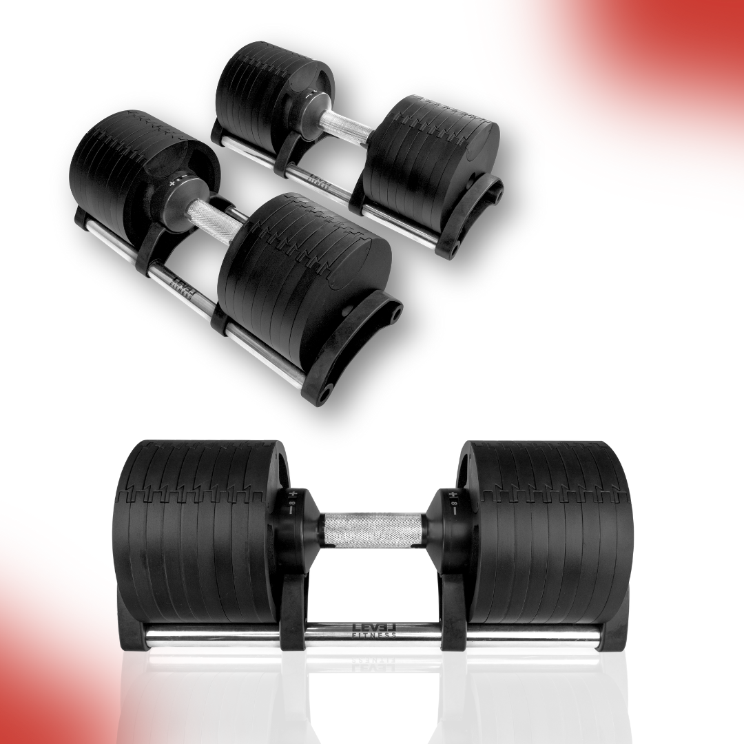 Level Fitness Adjustable Dumbbells, 2kg to 32kg, Pair