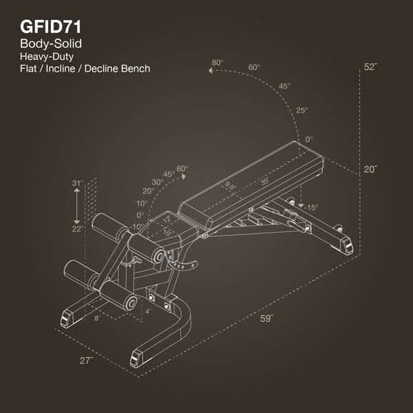 Body Solid Heavy Duty Flat Incline Decline Bench, GFID71