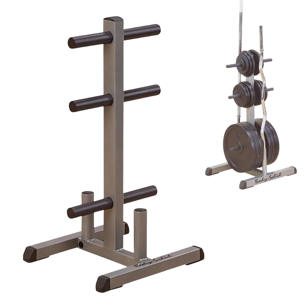 Body Solid GOWT Olympic Plate Tree – Heavy-Duty Rack with Bar Holders
